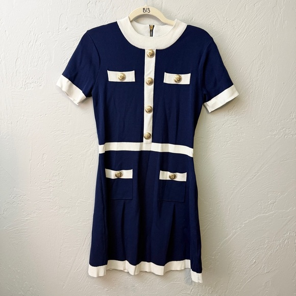 Alexia Admor Beatrix Mini Dress in Navy Blue & White Preppy Medium M - Picture 6 of 9